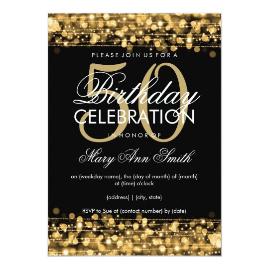 50 Birthday Party Invitations
 Elegant 50th Birthday Party Sparkles Gold Invitation