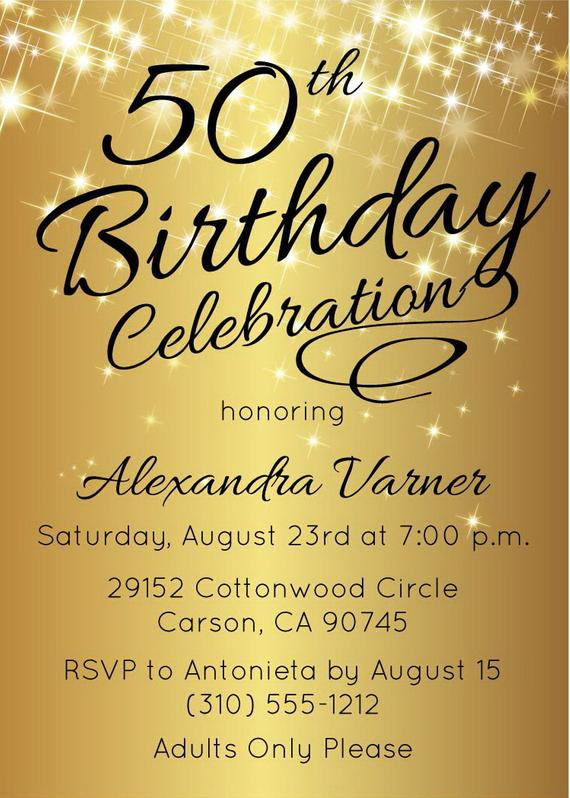 50 Birthday Party Invitations
 50th Birthday Invitation Printable Gold Stars Surprise 50th