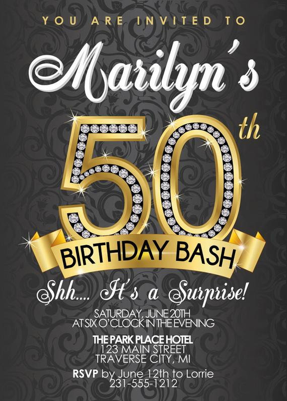 50 Birthday Party Invitations
 Diamond 50th Birthday Invitation Adult by AnnounceItFavors