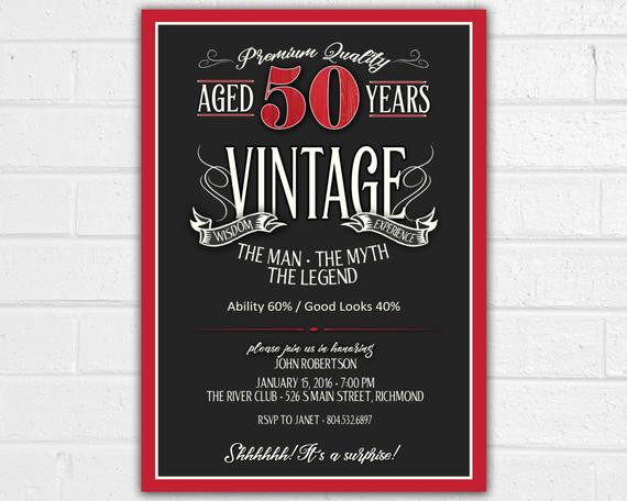 50 Birthday Party Invitations
 50th Birthday Invitation for Men JPEG printable Aged to