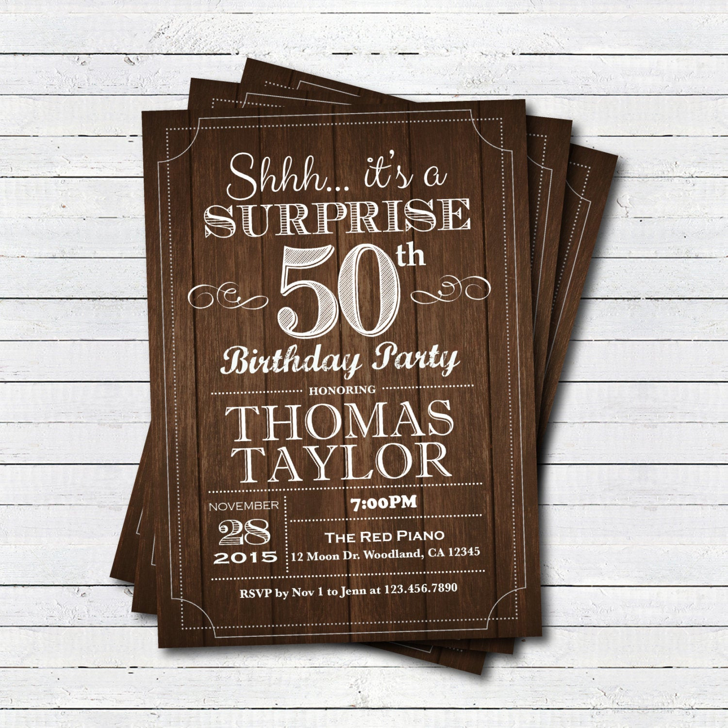 50 Birthday Party Invitations
 Surprise 50th birthday invitation Adult man any age