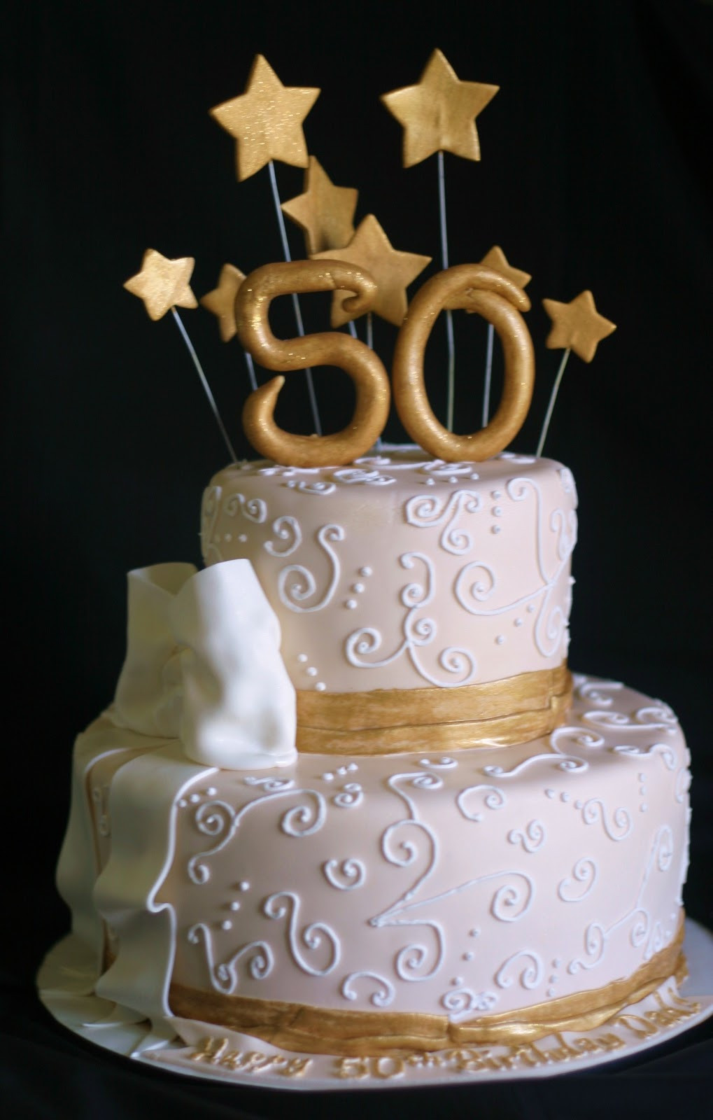 50th Birthday Cake
 Pink Little Cake Gold and light ivory 50th Birthday Cake