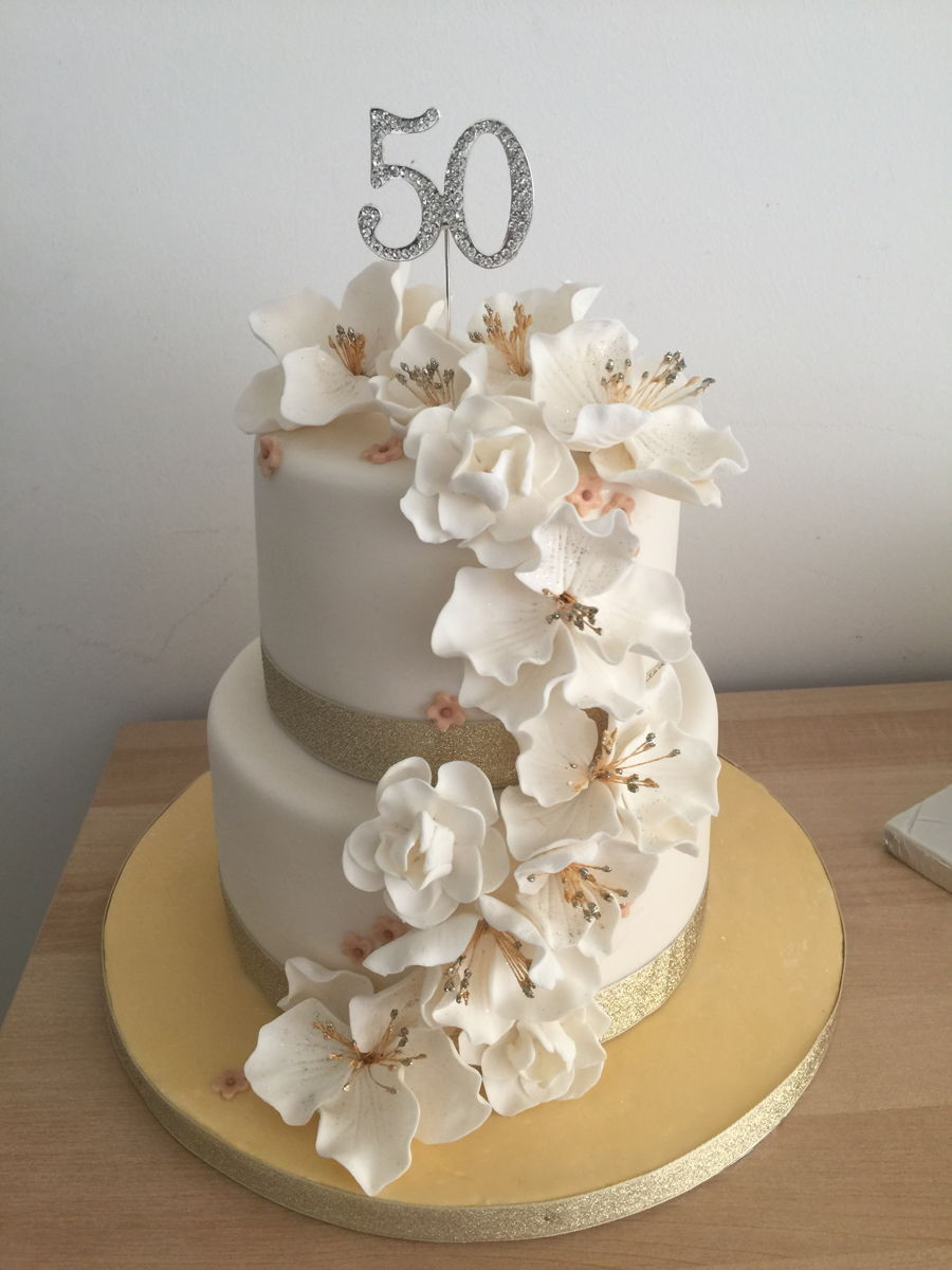 50th Birthday Cake
 50Th Birthday Cake With Fondant Flowers CakeCentral