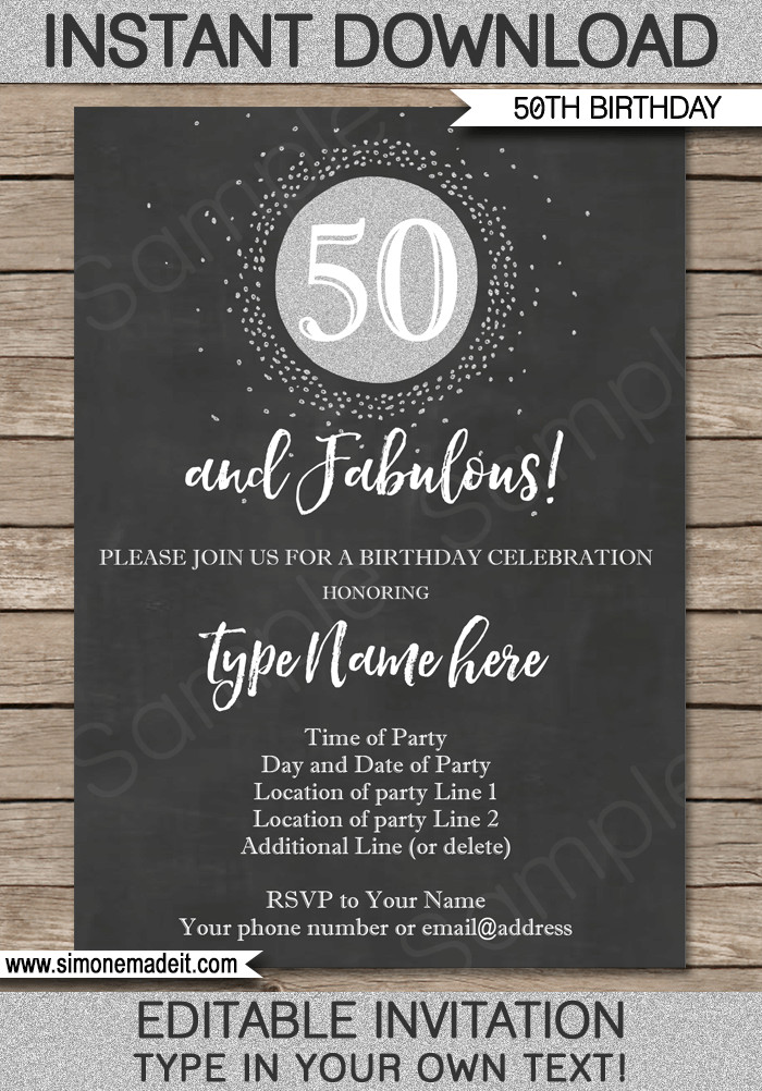 50th Birthday Invitation Templates Free Printable
 Chalkboard 50th Birthday Invitation Template