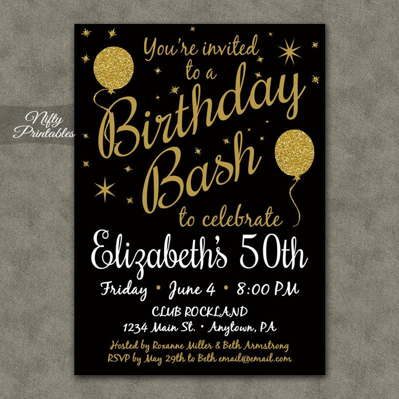 50th Birthday Invitation Templates Free Printable
 50th Birthday Invitation Printable 50 Black Gold Glitter