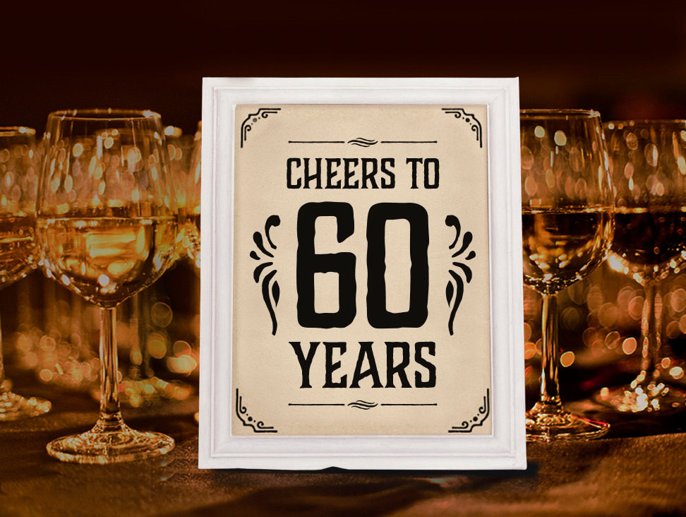 60 Birthday Decorations
 Birthday party supplies Cheers to 60 years sign Printable