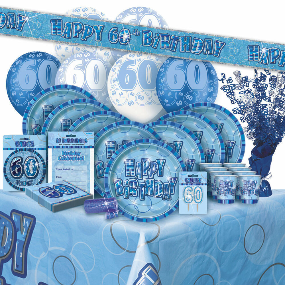 60 Birthday Decorations
 AGE 60 Happy 60th Birthday BLUE GLITZ Party Range