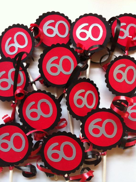 60 Birthday Party Decorations
 Items similar to 60th Birthday Decorations Cupcake Toppers