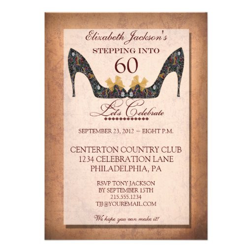 60th Birthday Invitation Wording
 Vintage Floral Shoe 60th Birthday Party Invitation 5" X 7