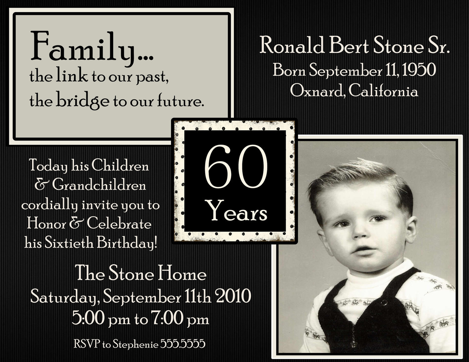 60th Birthday Invitation Wording
 60th Picture Birthday Digital Invitation by Stonelovedesigns
