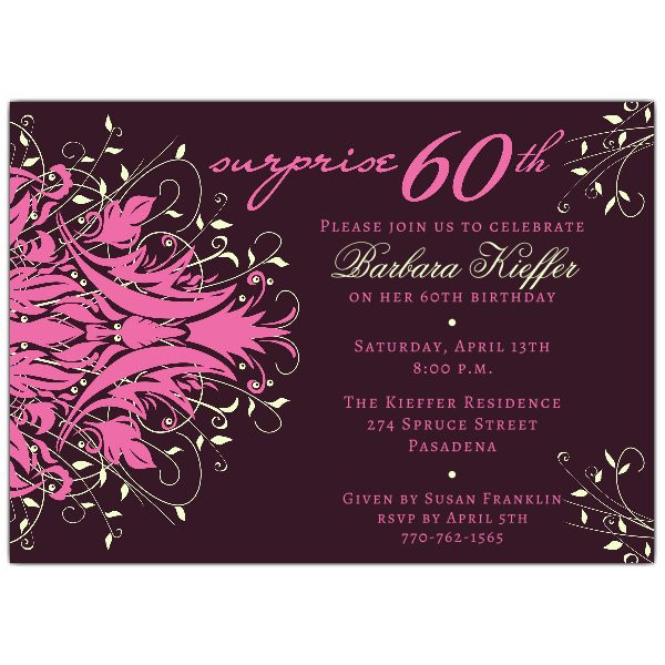 60th Birthday Invitation Wording
 Andromeda Pink Surprise 60th Birthday Invitations