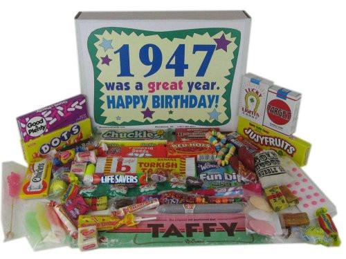 65th Birthday Gift
 t baskets for men 65th Birthday Gift Box 1947 Retro Candy