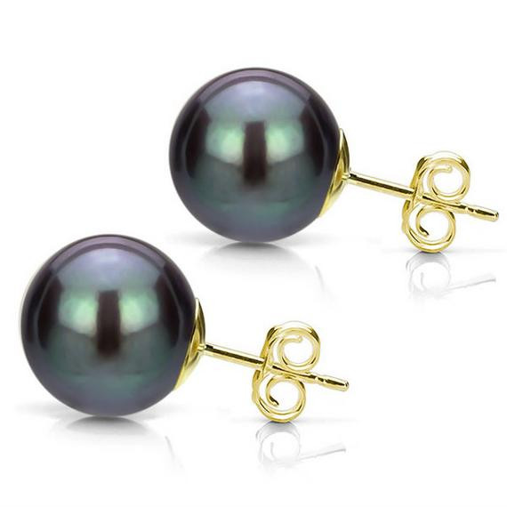 8mm Pearl Earrings
 8mm Tahitian pearl earrings Black pearl studs 14k black