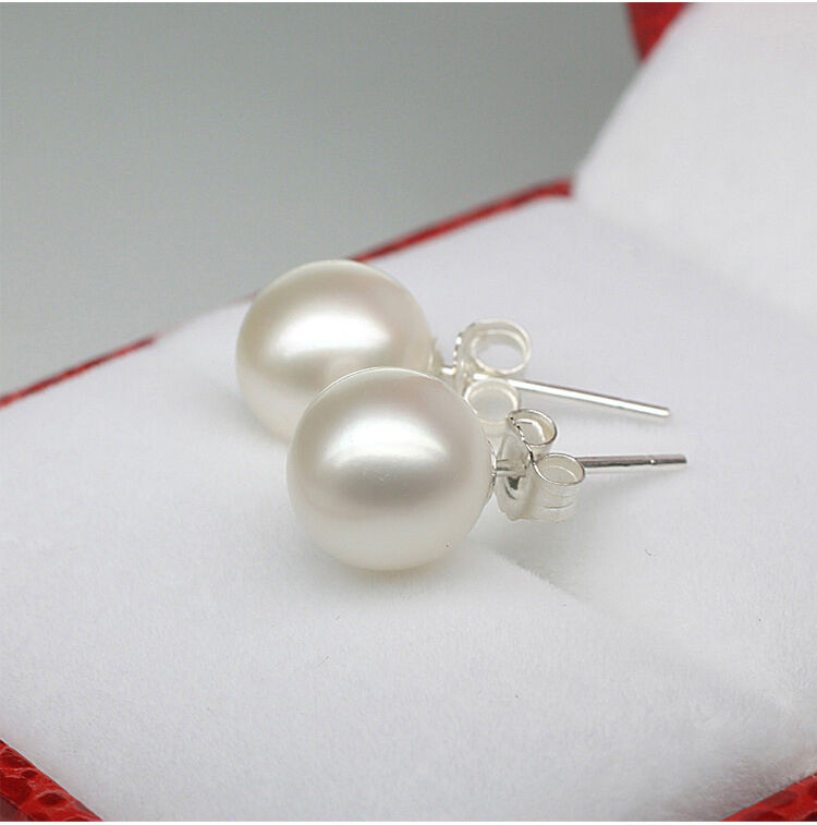 8mm Pearl Earrings
 Genuine 7 8MM Sterling Silver Freshwater White Akoya Pearl