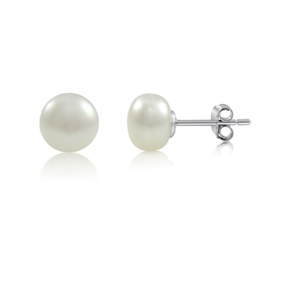 8mm Pearl Earrings
 White Cultured Freshwater 8mm Pearls Sterling Silver Posts