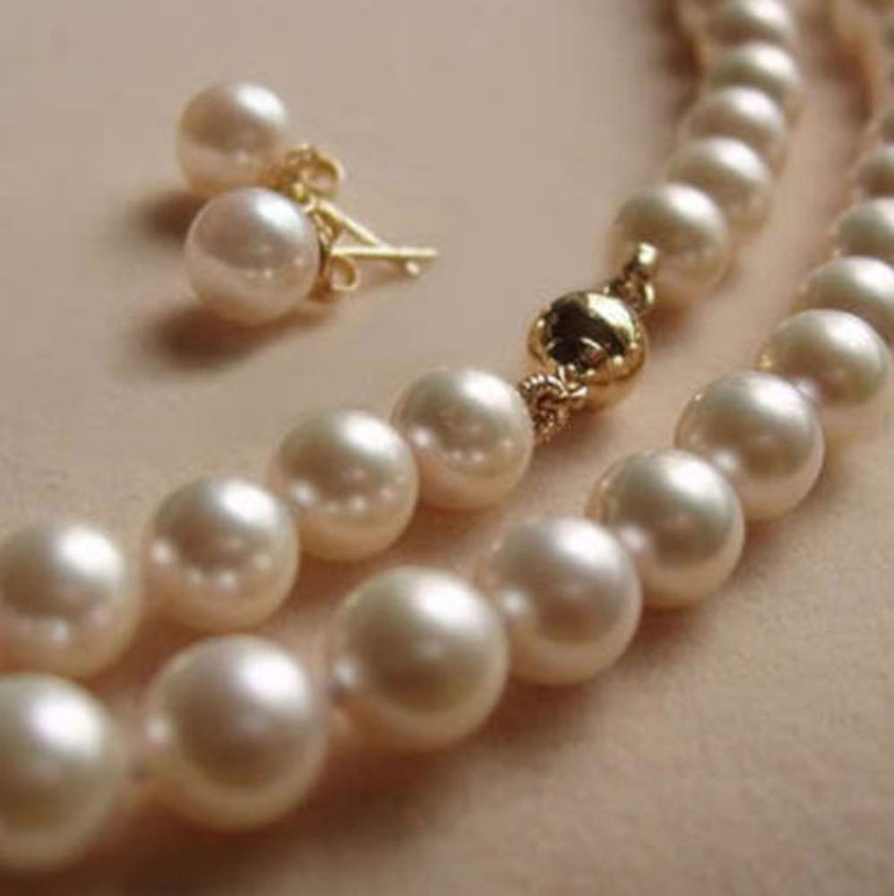 8mm Pearl Earrings
 8MM White Akoya shell Pearl Necklace Earring AAA 18"