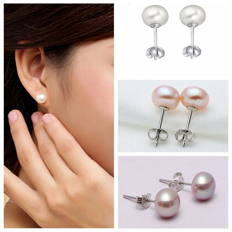 8mm Pearl Earrings
 Women 925 sterling Silver Freshwater Pearl Ear stud