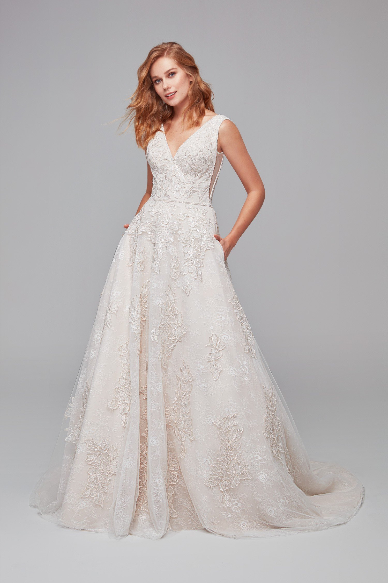 A Line Lace Wedding Dress
 Appliqued Tulle Over Lace A Line Wedding Dress CWG792