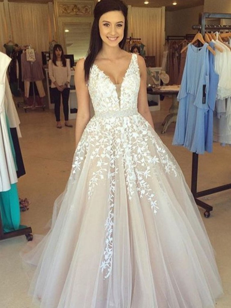 A Line Lace Wedding Dress
 Elegant A Line V Neck Lace Wedding Dresses Lace Prom