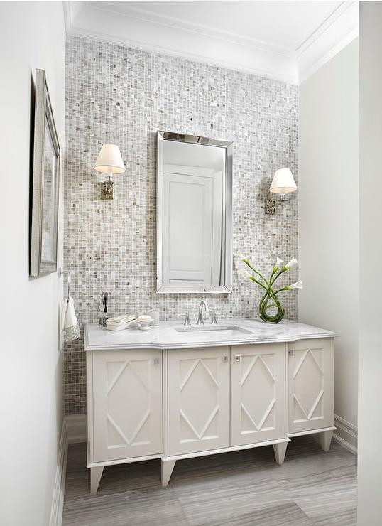 Accent Wall Bathroom
 Gray Mosaic Tiled Bathroom Accent Wall Contemporary