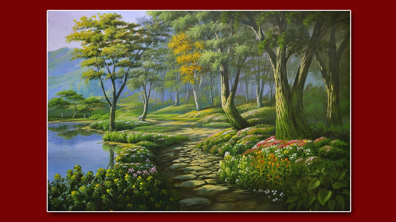 Acrylic Landscape Paintings
 Forest Garden acrylic landscape painting in time lapse