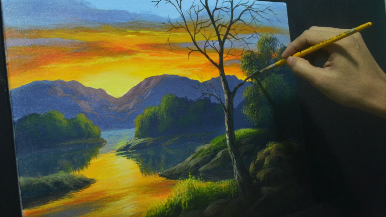 Acrylic Landscape Paintings
 Acrylic Landscape Painting Lesson How to Paint Sunset