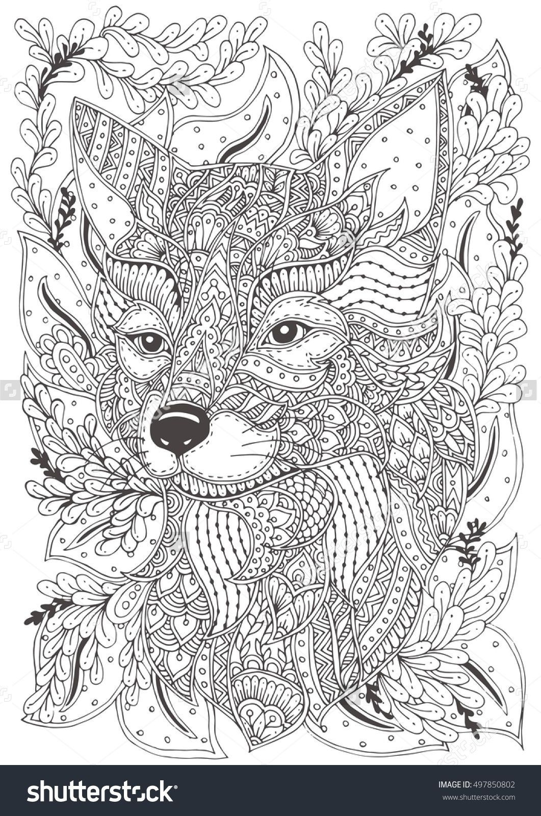 Adult Coloring Pages Animal Patterns
 Fox Hand drawn with ethnic floral doodle pattern Coloring page zendala design for spiritual