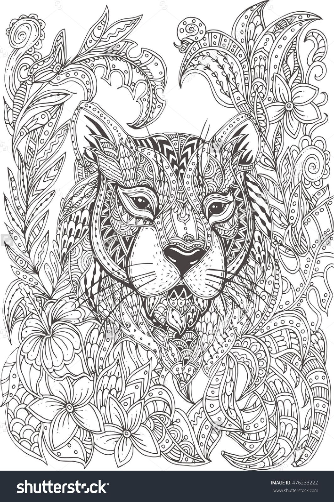 Adult Coloring Pages Animal Patterns
 Hand drawn tiger with ethnic floral doodle pattern Coloring page zendala