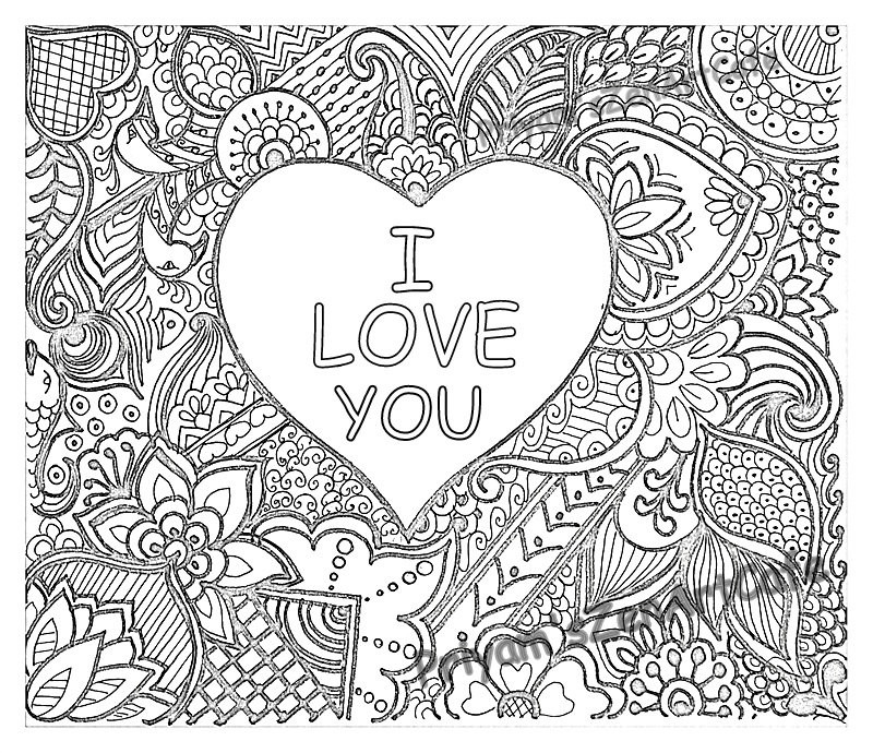 Adult Coloring Pages For Free
 easy coloring page romantic t I love you art love