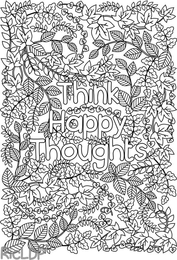 Adult Coloring Pages For Free
 Printable Think Happy Thoughts coloring page by
