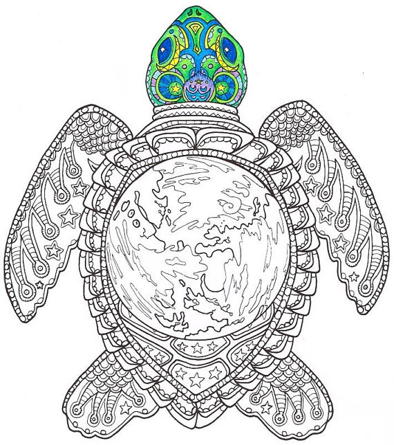 Adult Coloring Pages For Free
 Adult Coloring Page World Turtle Printable coloring page
