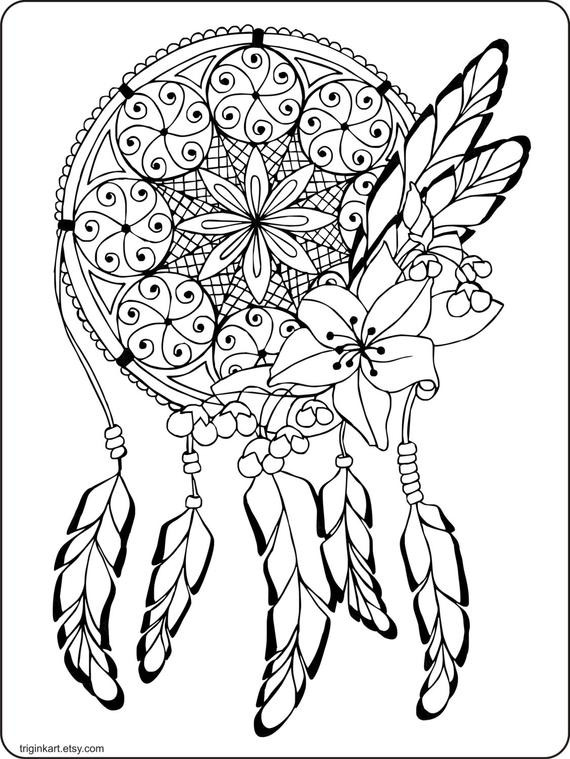 Adult Coloring Pages Pinterest
 Dream Catcher Adult coloring page by triginkart on Etsy