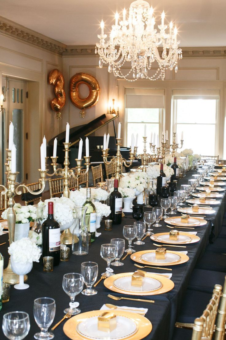 Adult Dinner Party Ideas
 Black & Gold 30th Birthday Party