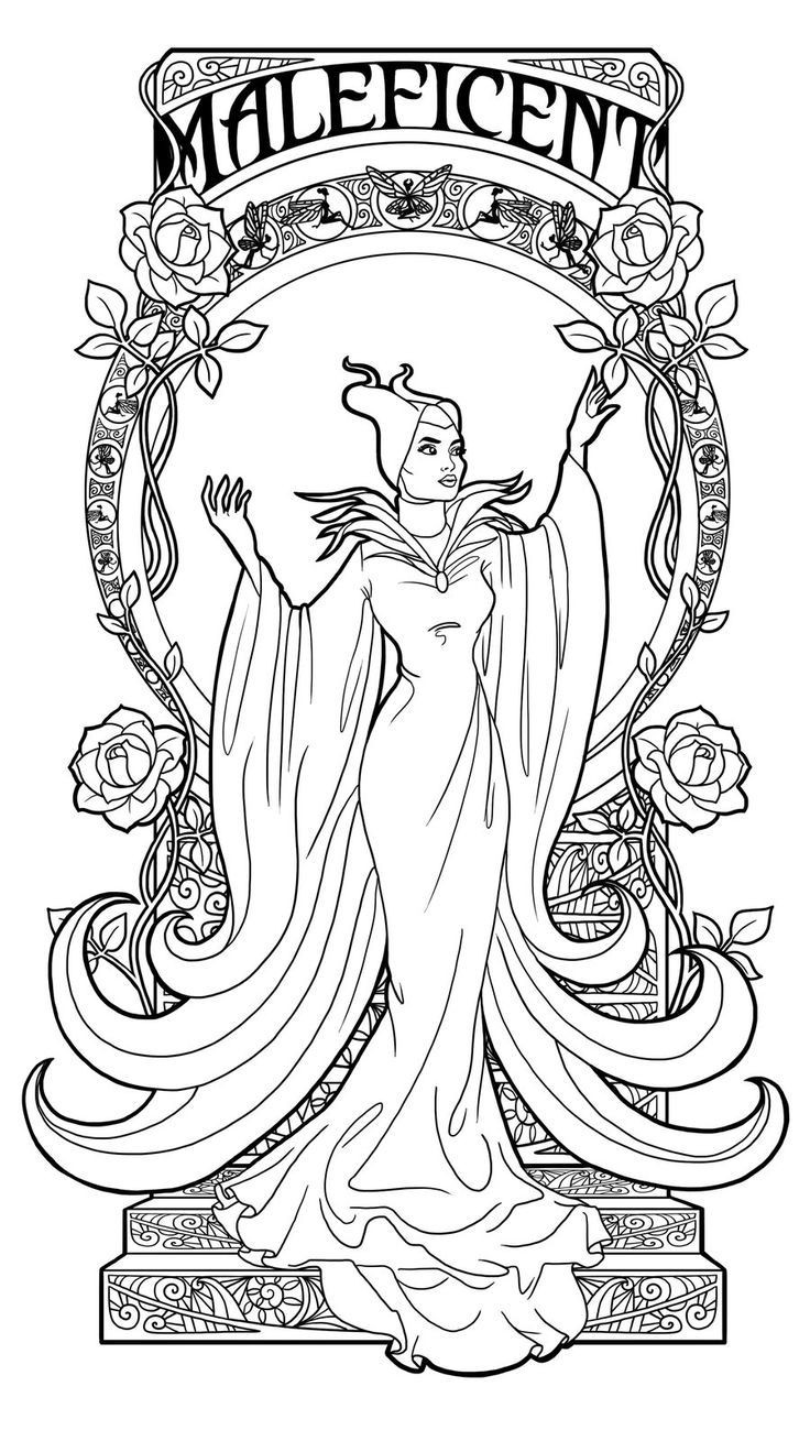 Adult Disney Coloring Pages
 Maleficent Art Nouveau Lineart by Paola Tosca