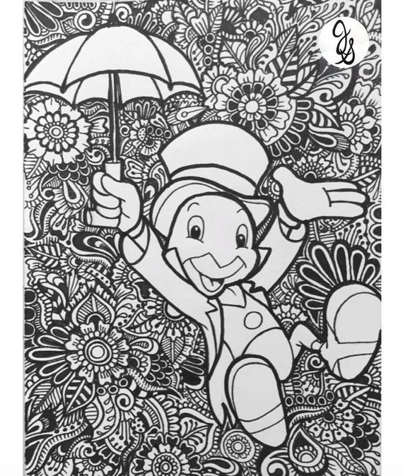 Adult Disney Coloring Pages
 Items similar to Jiminy Cricket Design on Etsy