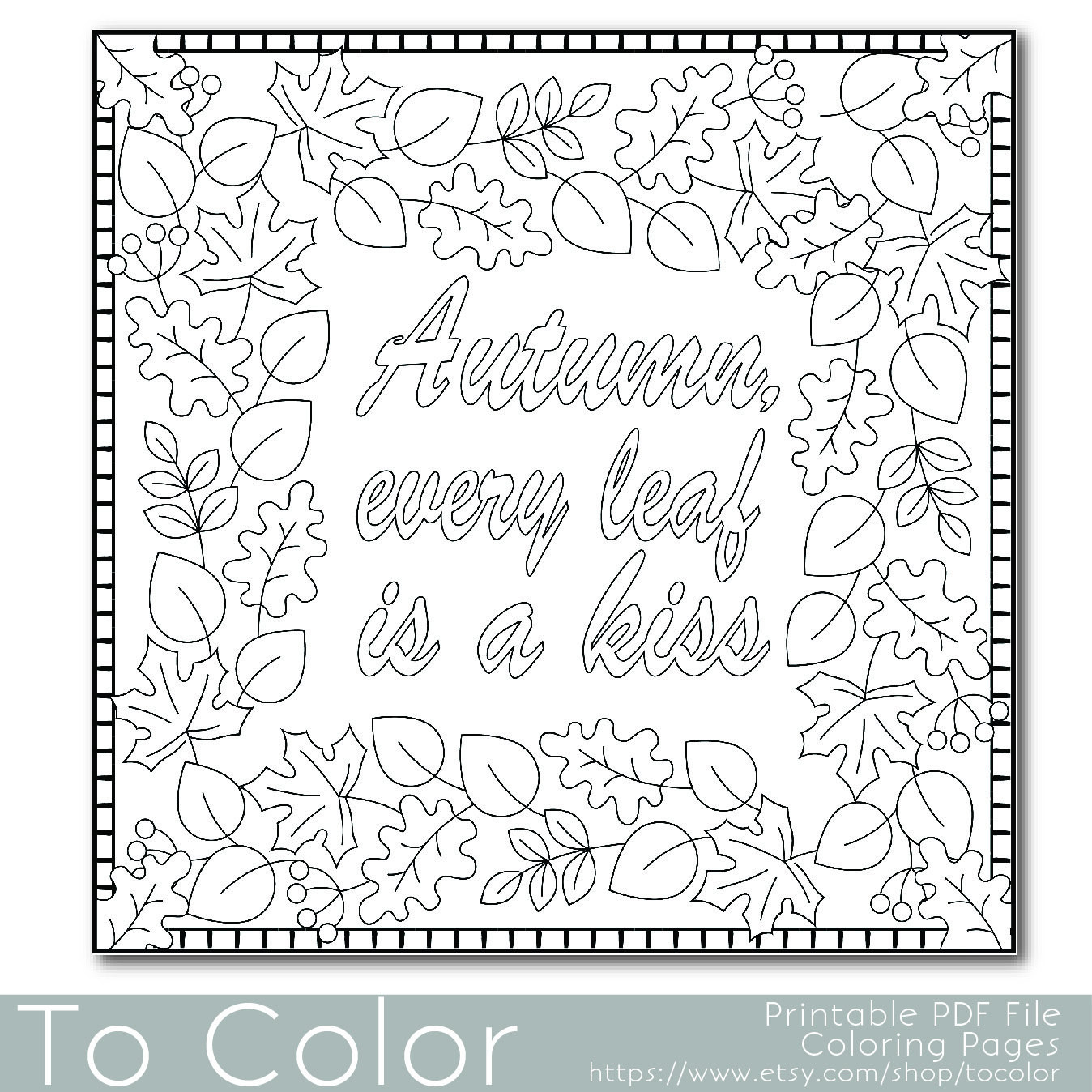 Adult Fall Coloring Pages
 Autumn Leaves Coloring Page for Adults PDF JPG by ToColor