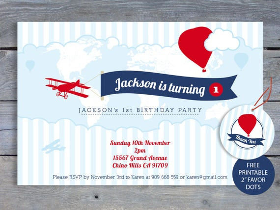 Airplane Birthday Invitations
 AIRPLANE Birthday Invitation 1st Birthday Party 6x4