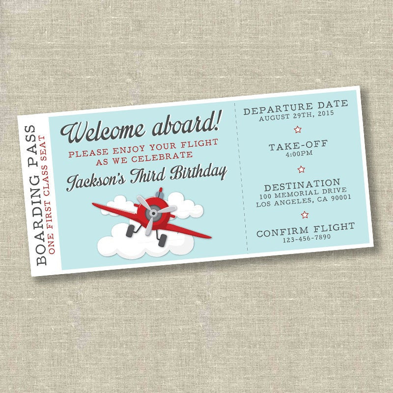Airplane Birthday Invitations
 Airplane birthday invitation airplane ticket invitation