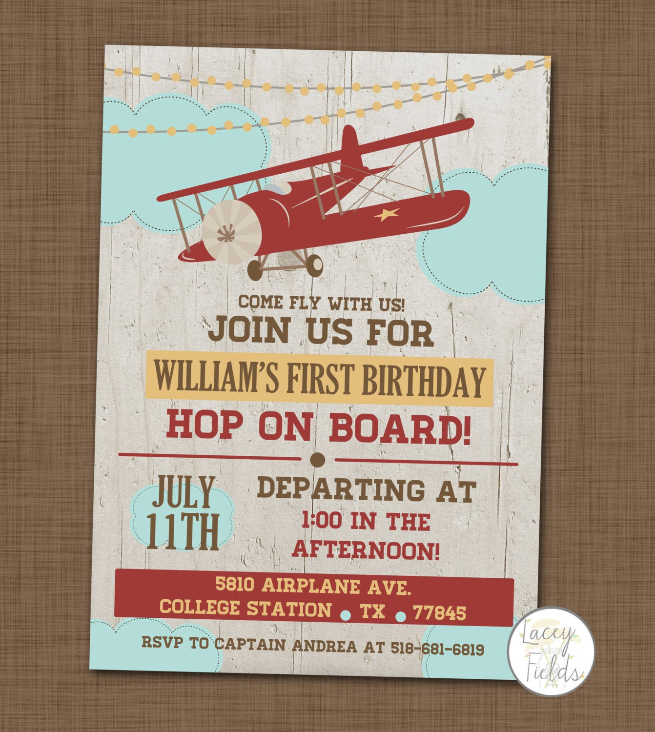 Airplane Birthday Invitations
 Airplane birthday party invitation First birthday by