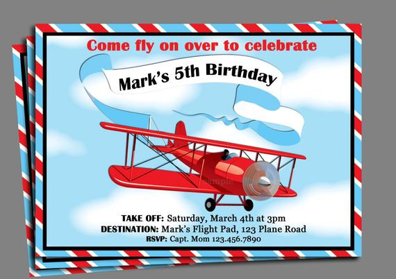 Airplane Birthday Invitations
 Vintage Airplane Birthday Invitation Printable or Printed with