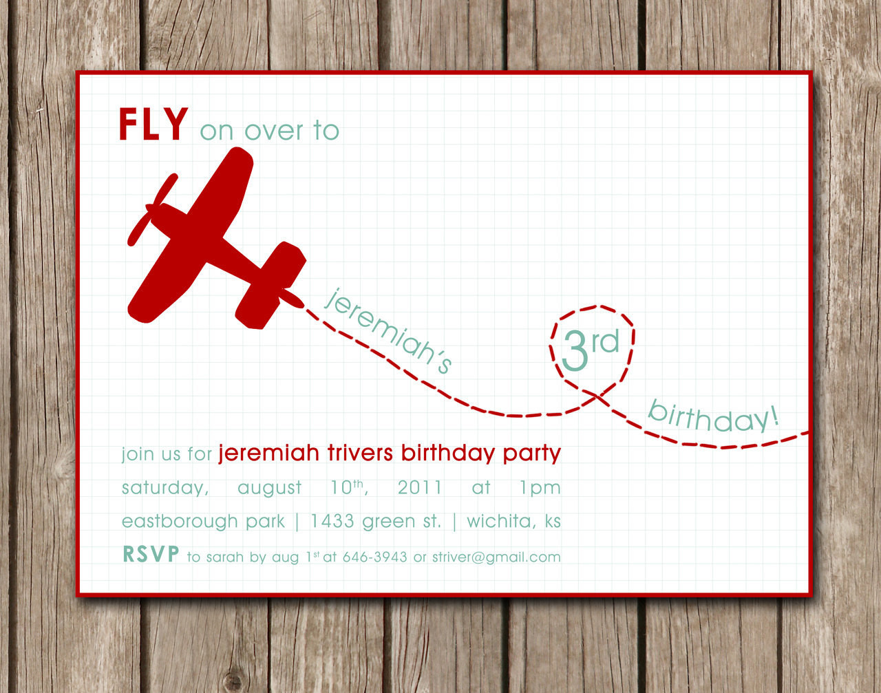 Airplane Birthday Invitations
 PRINTED Airplane Birthday Party Invitation perfect for an