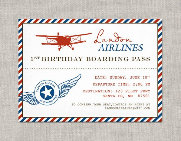 Airplane Birthday Invitations
 Vintage Airplane Birthday Invitation by announcingyou on Etsy