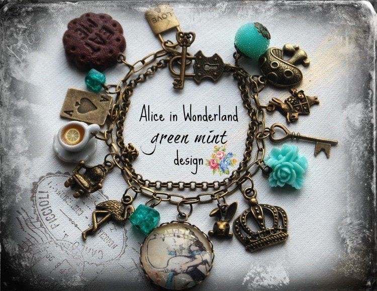 Alice In Wonderland Bracelet
 Cabochon Alice in Wonderland Jewelry bracelet VintageMint