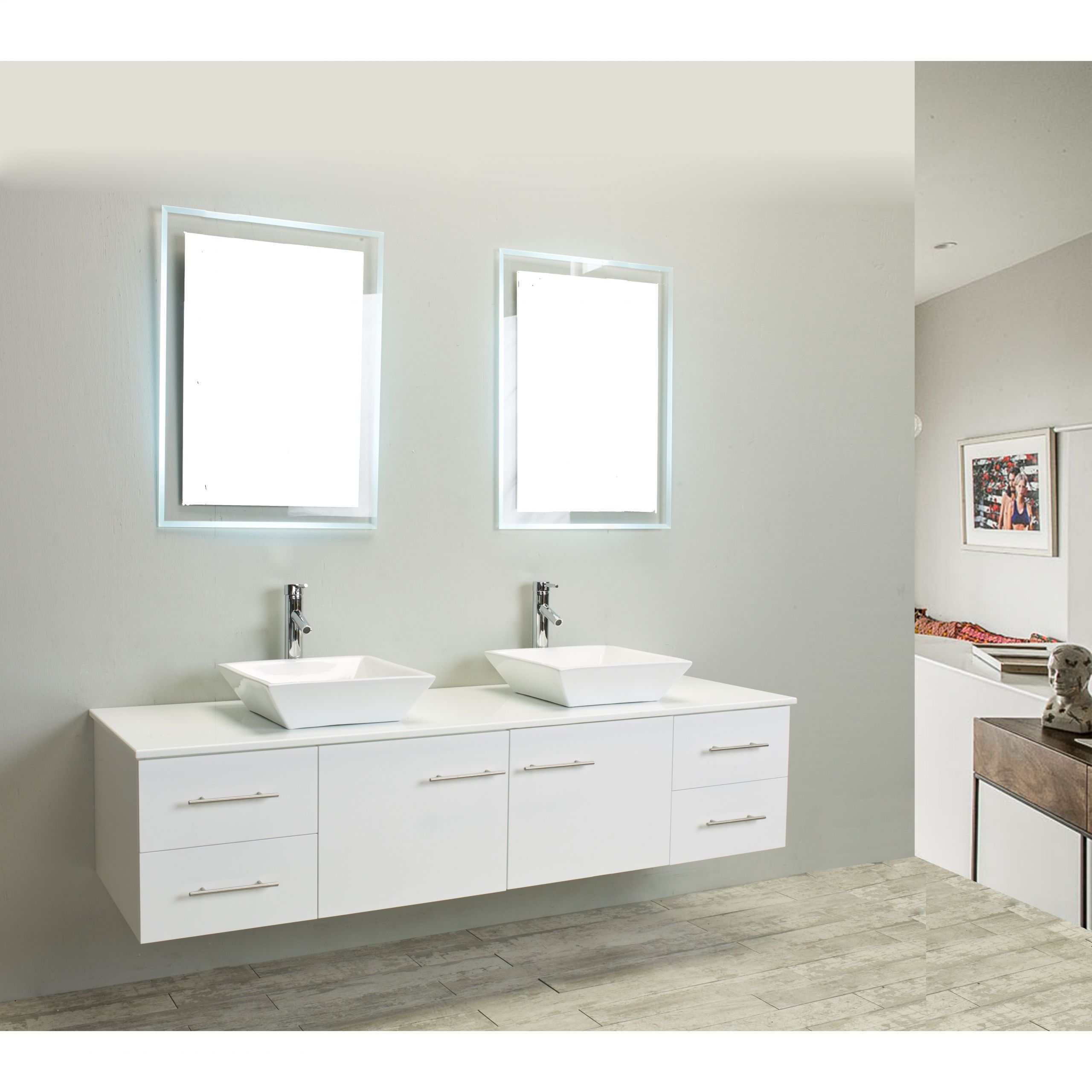 All In One Bathroom Vanity
 Eviva Totti Wave 60 Inch White Modern Double Sink Bathroom
