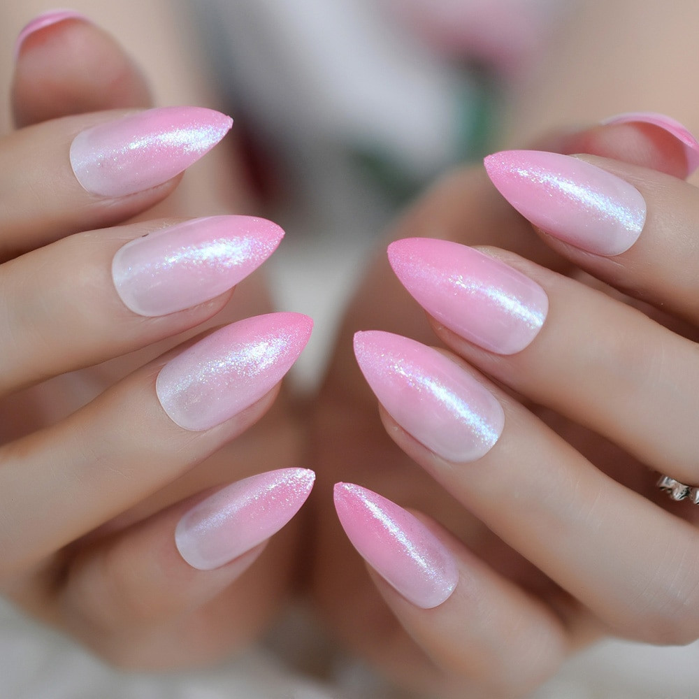 Almond Glitter Nails
 Glitter Almond Medium Nails Gra nt Light Pink Color