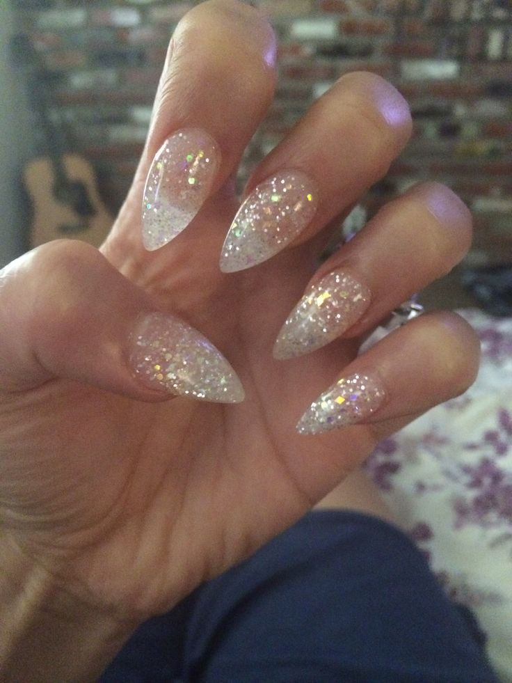 Almond Glitter Nails
 Almond shape glitter acrylic nails in 2019
