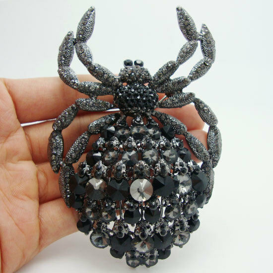 Animal Brooches Vintage Retro Black Spider Animal Rhinestone Crystal