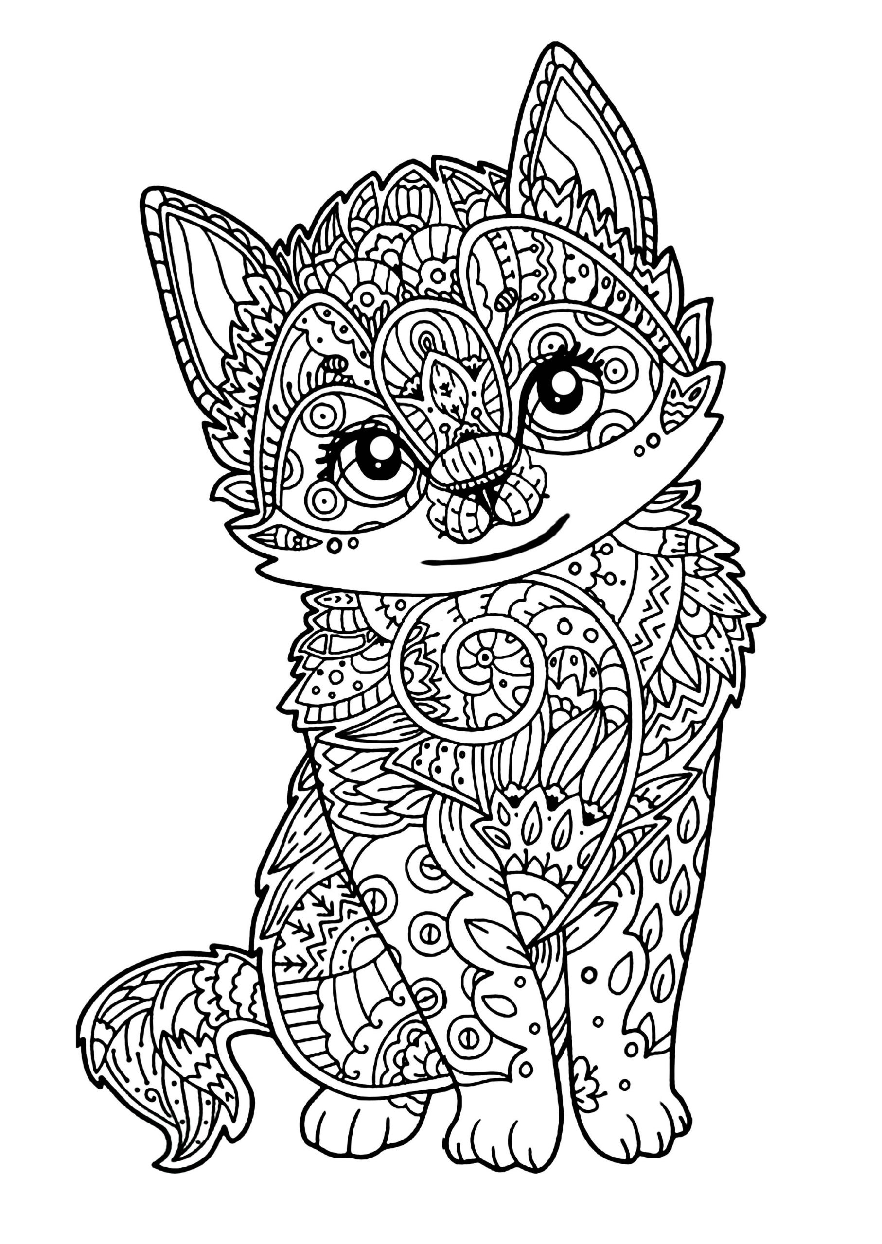Animals Coloring Pages For Adults
 Cute kitten Cats Adult Coloring Pages