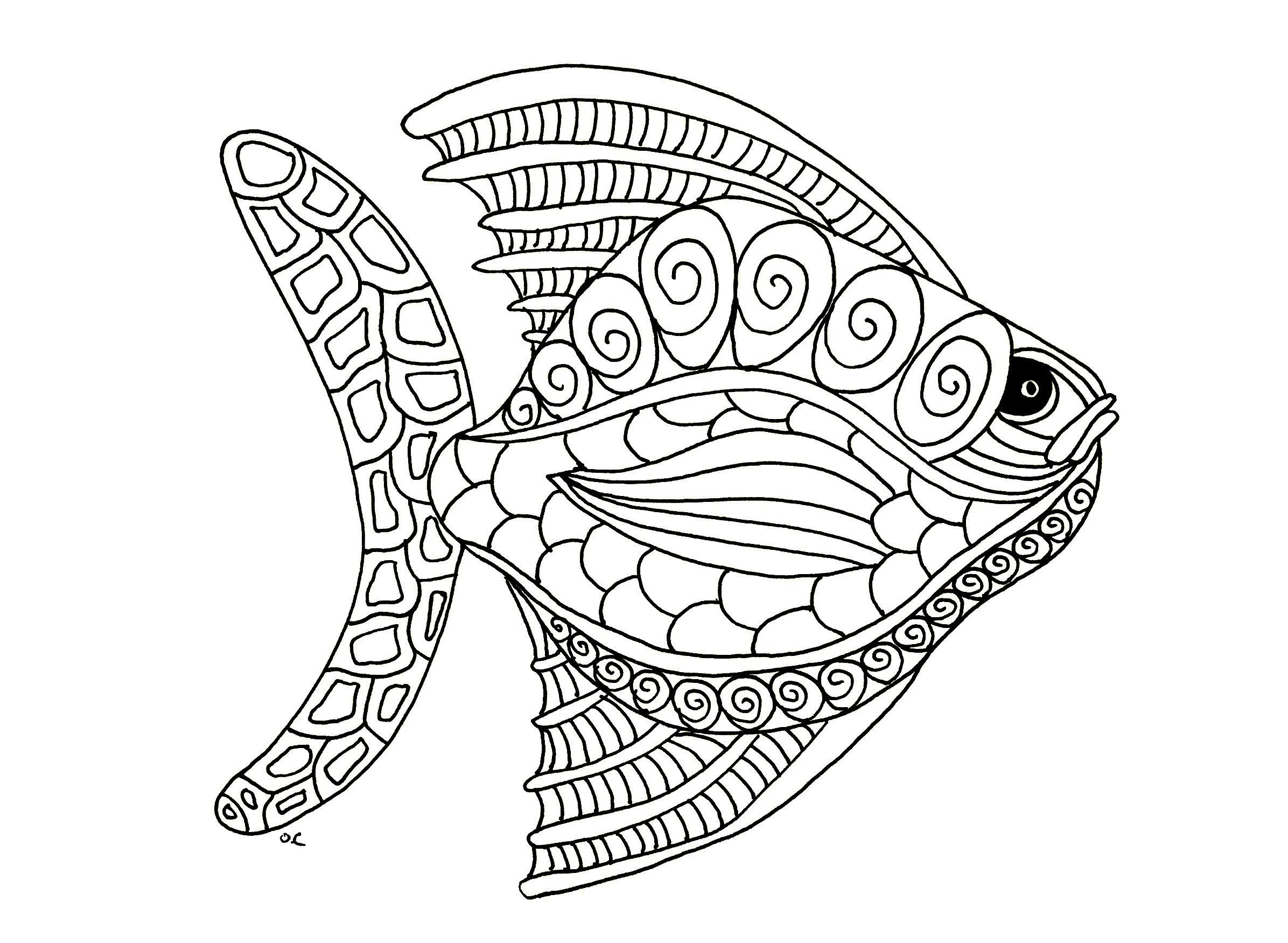 Animals Coloring Pages For Adults
 Free coloring page coloring fish zentangle step 1 by