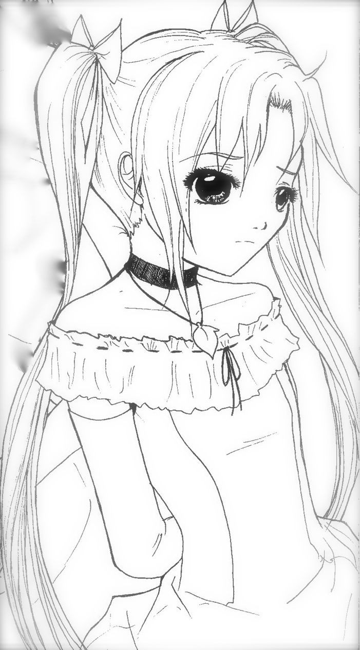 Anime Girls Coloring Pages
 anime coloring page sad Pinterest